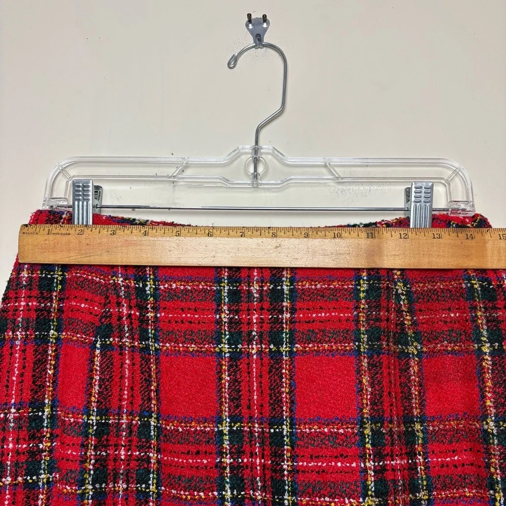 JR Bentley Mini Skirt Sz 11 Vintage Plaid Tartan 90s Red Lined‎ Tweed Pencil
